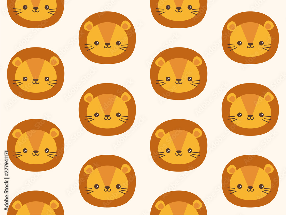 Cute vector pattern with lion. Kawaii seamless illustration. Cute vector pattern with lion. Kawaii seamless illustration.