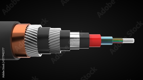 inter continental internet cable cut off. underwater cable showing inside. 3d illustration