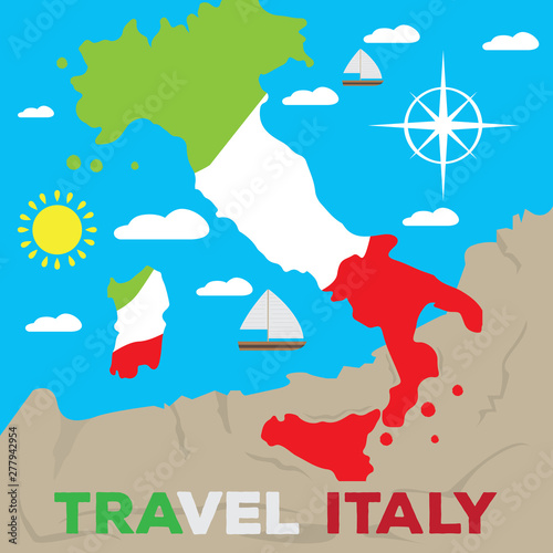 Colored map of Italy with its color flag. Travel to Italy - Vector