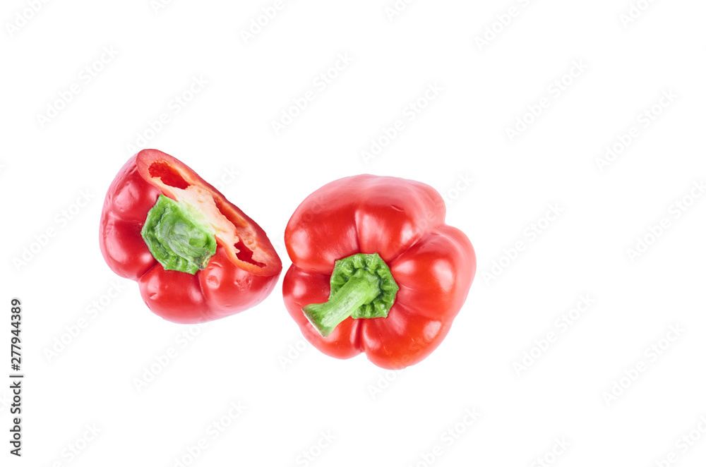 Fresh sliced peppers isolated on white background. The view from the top. Background of organic food. Fresh sliced peppers isolated on white background. The view from the top. Background of organic food.