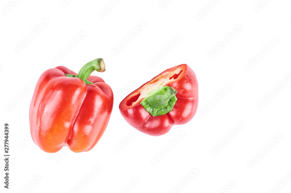 Fresh sliced peppers isolated on white background. The view from the top. Background of organic food. Fresh sliced peppers isolated on white background. The view from the top. Background of organic food.