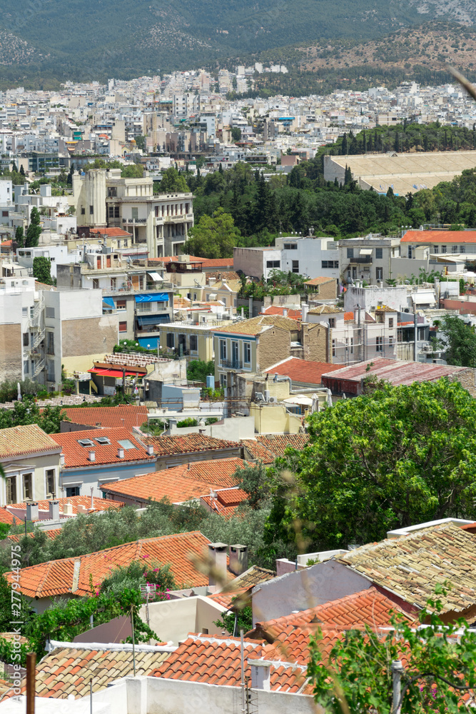 view of Athens from above ,roofs of buildings with red tiles