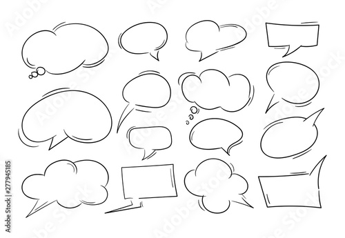 Hand drawn black and white speech bubble set. Vector comics design elements.