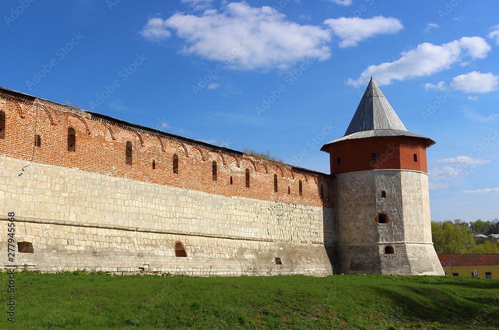 Hiding-place Corner Tower and Kremlin wall in Zaraysk town. Cultural heritage of the Middle Ages (16th century) in the Moscow region, Russia