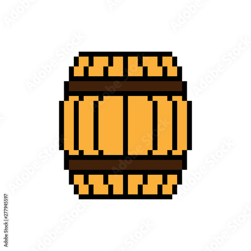 Pixel wooden barrel. Vector drawing. Isolated object on white background. Isolate.