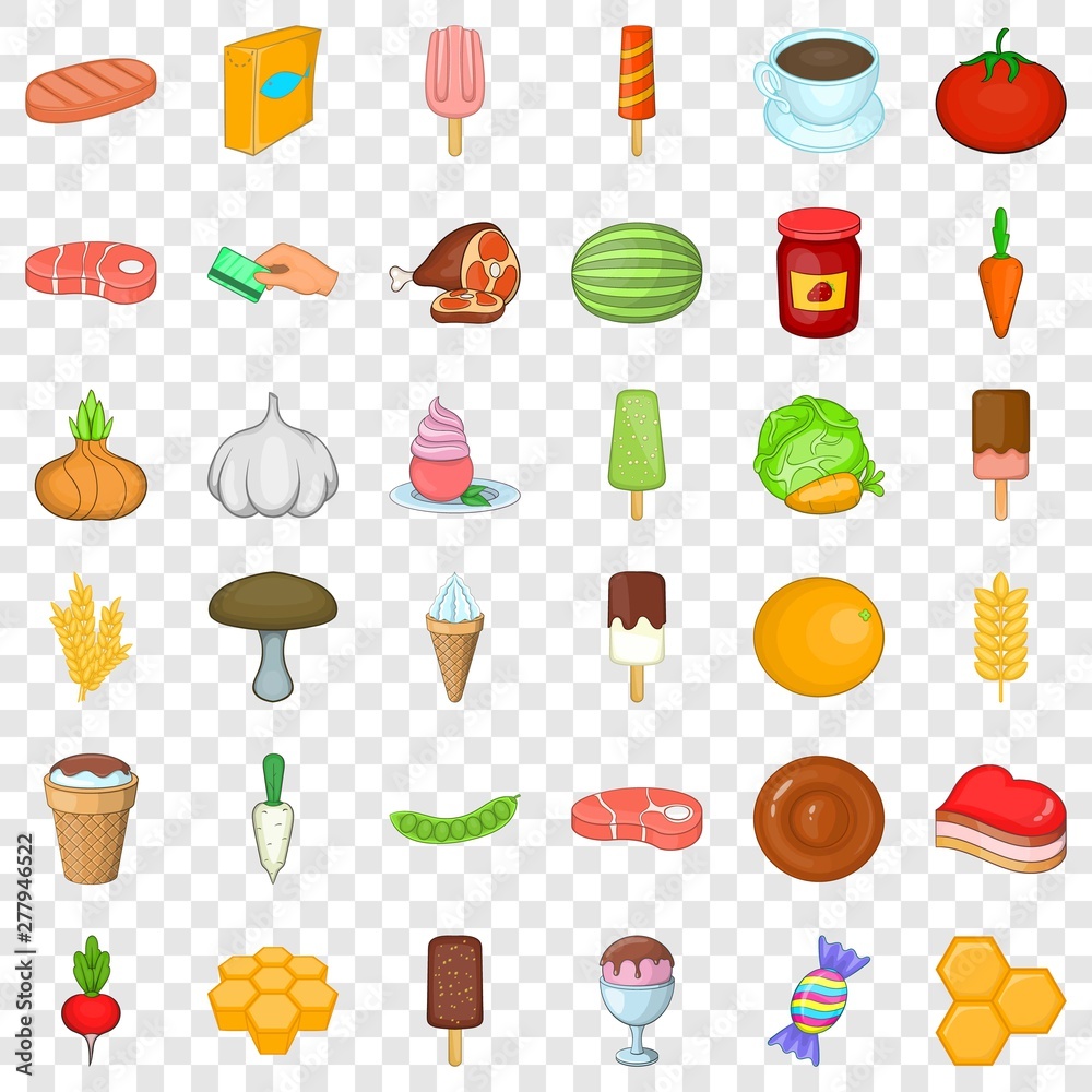 Grocery icons set. Cartoon style of 36 grocery vector icons for web for any design