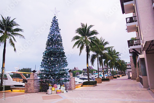 Christmas Tree in Royal Phuket Marina tourism and generalr,It is the most beautiful port,Can go to many islands, such as James Bond Island,Phi Phi,Koh Hong,Heaven of Andaman in Phuket Thailand,
