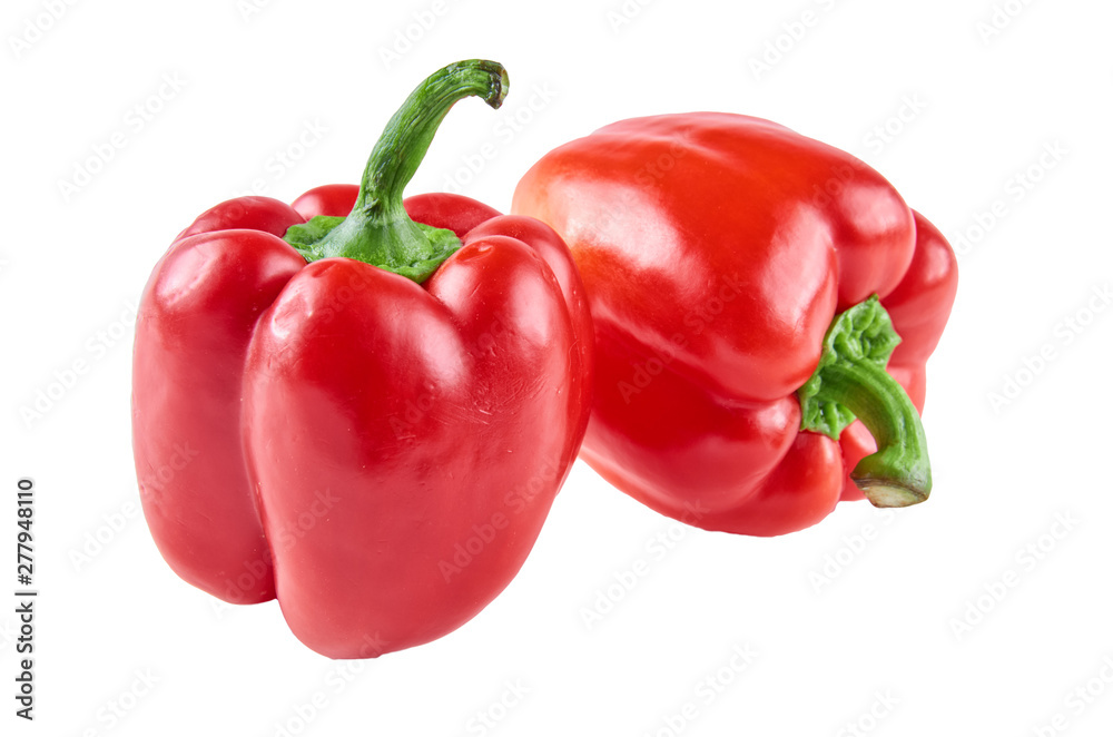 Two fresh peppers isolated on white background. Background of organic food.