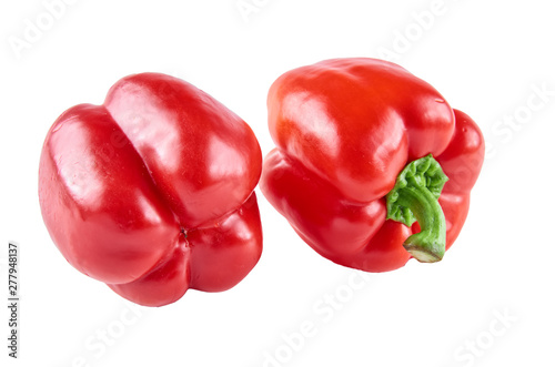 Two fresh peppers isolated on white background. Background of organic food. © Александр Кузьмин