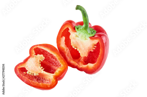 Fresh sliced peppers isolated on white background. Background of organic food.