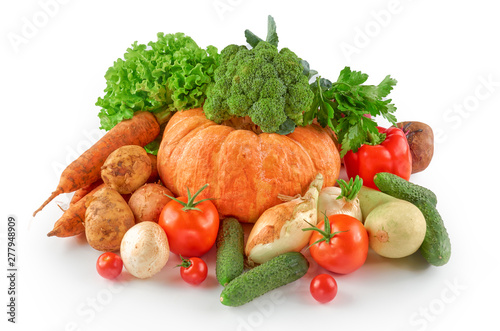Food photography different vegetables isolated white background. Organic food background.