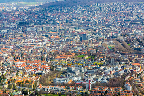 Panorama view of city of Zurich from the Uetliberg mountain