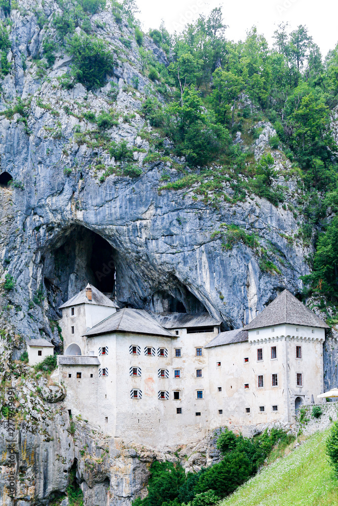 Predjama Castle, a medieval castle, built in the mouth of a cave on a cliff face near Postojna in Slovenia