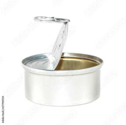 open can of canned food on an isolated white background