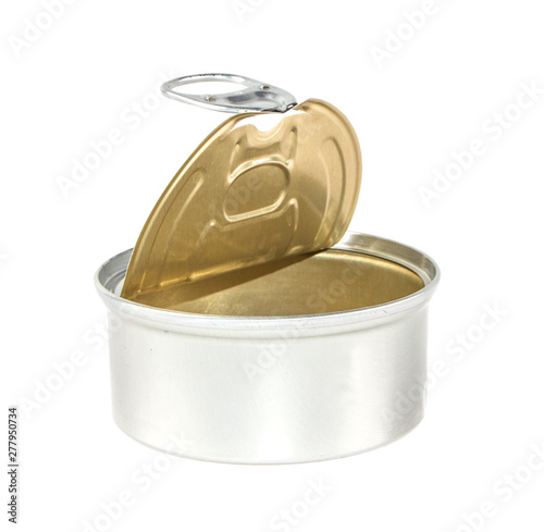 open can of canned food on an isolated white background