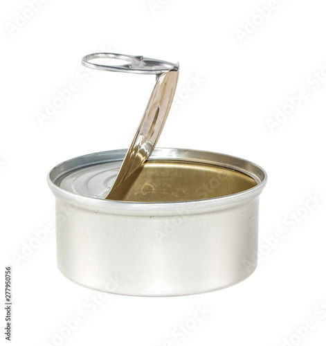 open can of canned food on an isolated white background