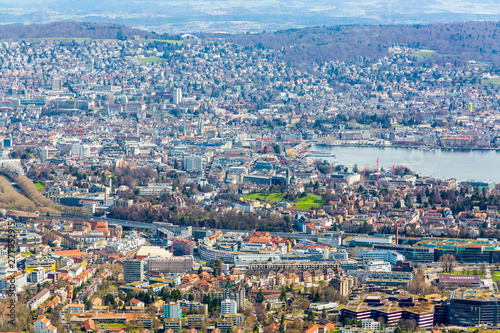 Panorama view of city of Zurich from the Uetliberg mountain