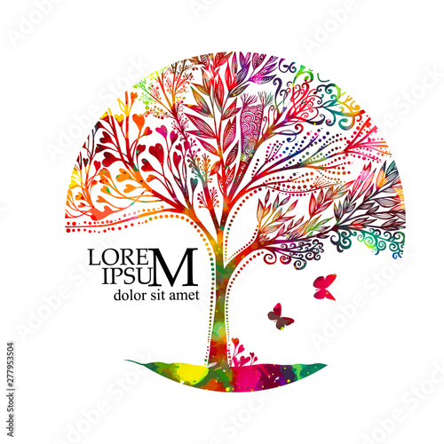 A multi-colored beautiful abstract tree. Vector illustration