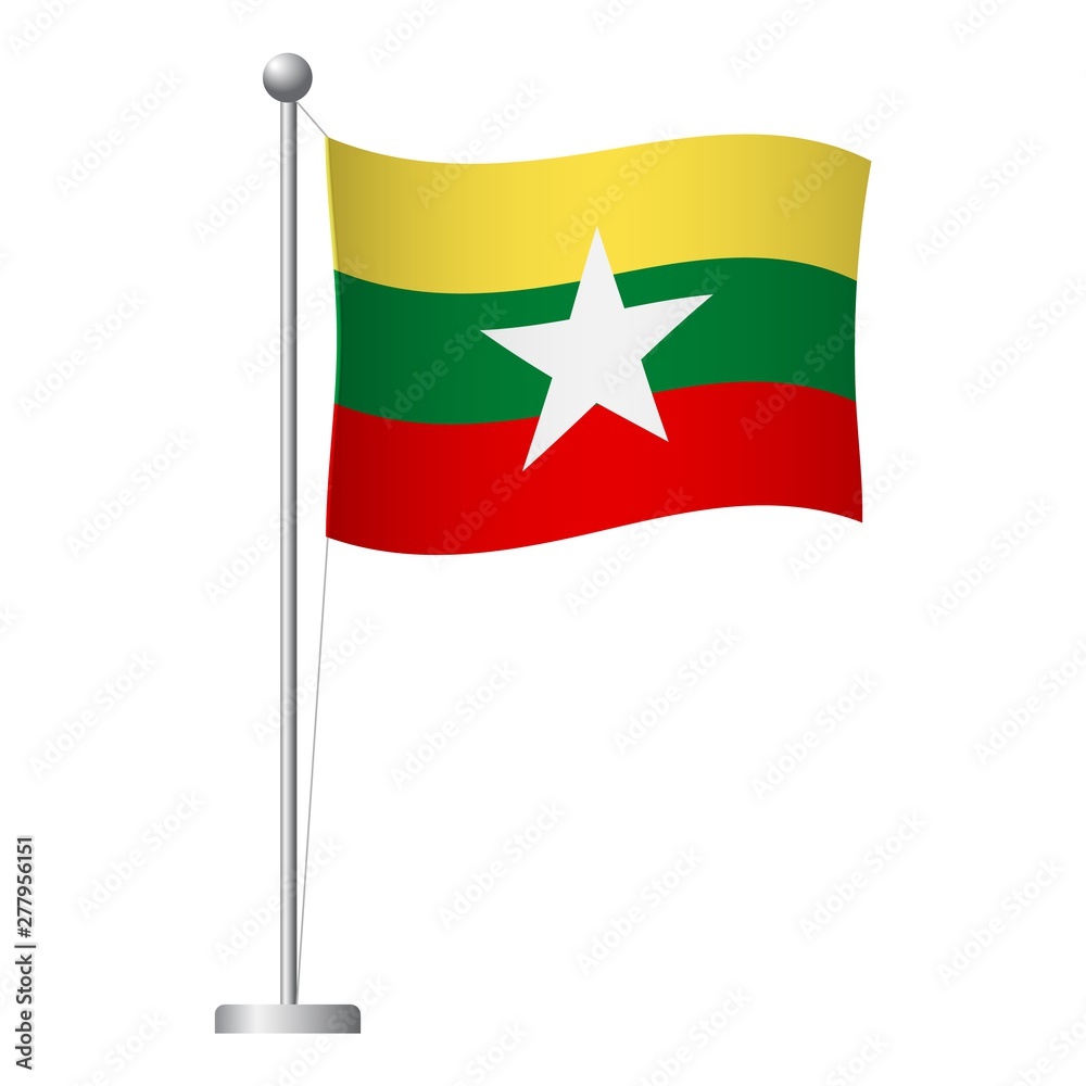 Myanmar flag on pole icon Myanmar flag on pole icon