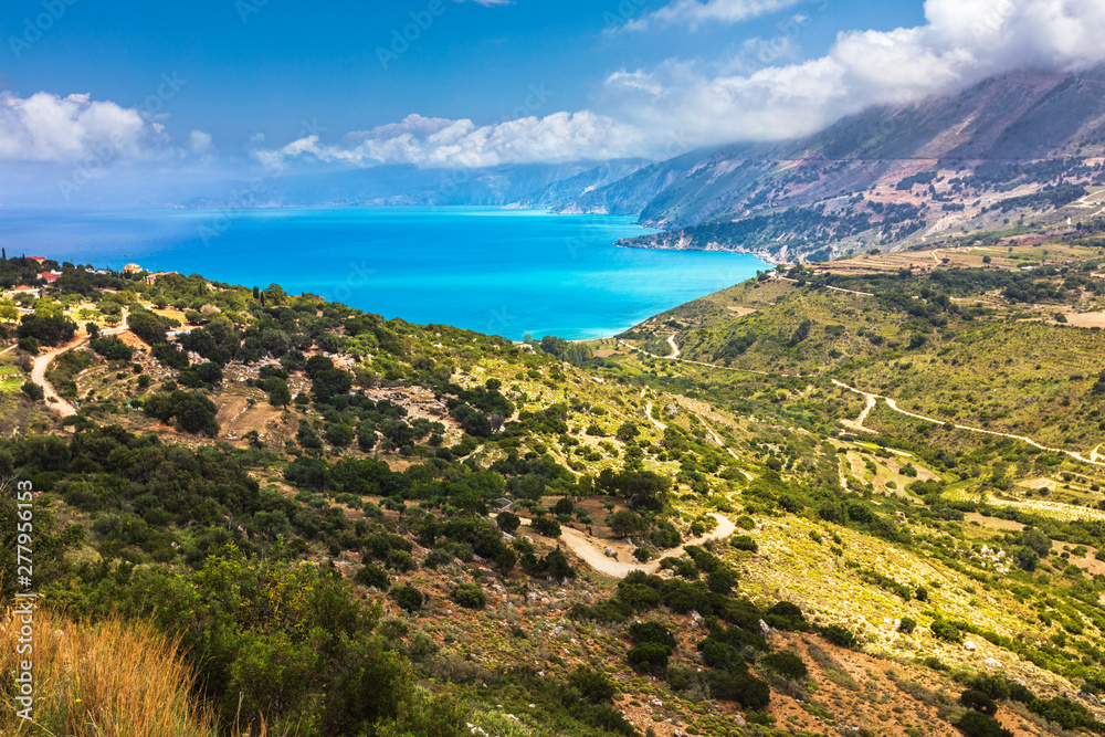 Zola, Kefalonia, Greece - Valley by the sea and mountain Zola, Kefalonia, Greece - Valley by the sea and mountain