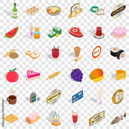 Sweet icons set. Isometric style of 36 sweet vector icons for web for any design