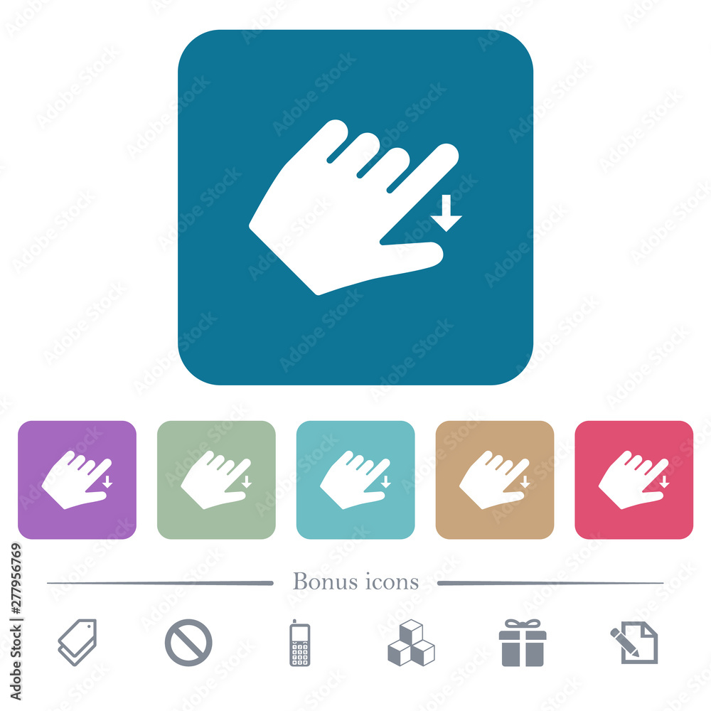 Left handed move down gesture flat icons on color rounded square backgrounds Left handed move down gesture flat icons on color rounded square backgrounds