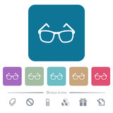 Eyeglasses flat icons on color rounded square backgrounds