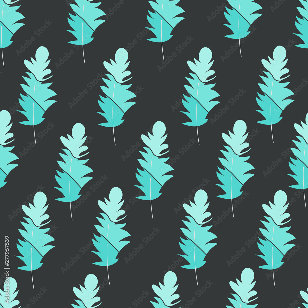 Vector seamless pattern with feathers. Stylish print,texture,background. Soft nature colors. Turquoise hand drawn elements