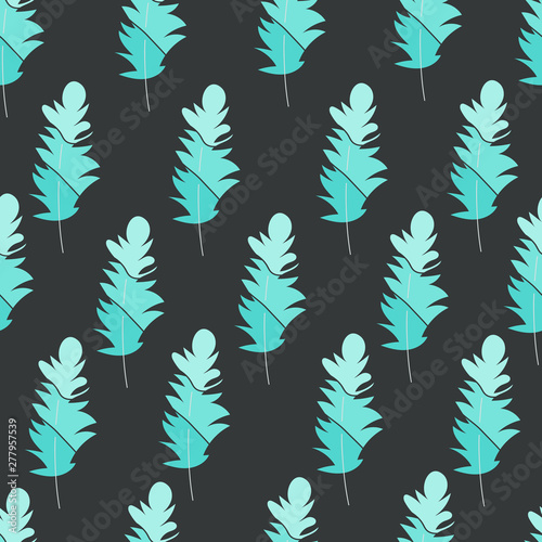 Vector seamless pattern with feathers. Stylish print,texture,background. Soft nature colors. Turquoise hand drawn elements