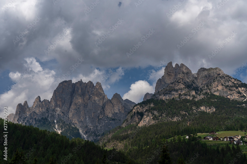 Dolomites mountains, Catinaccio / Rosengarten range, in Italy, in summer.  summer landscape in the mountains