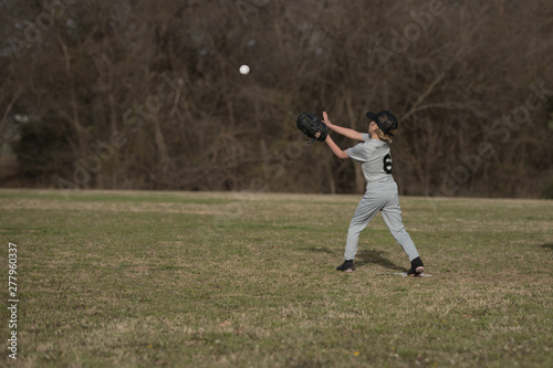 Young Boy Catches Baseball in his Glove