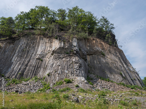 basalt column pillars, lava vulcanic rock formation organ shape national cultural landmark Zlaty vrch, Jetrichovice region, Czech Switzerland, Czech republic