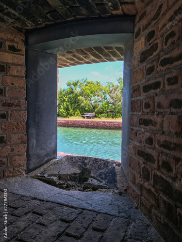 Look through a brick window at Fort Jefferson  Dry Tortugas National Park