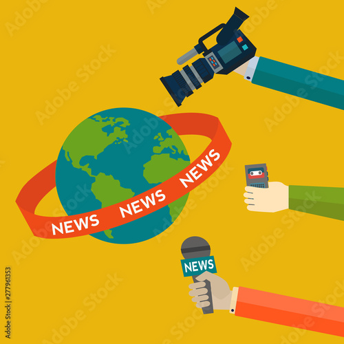 Global news coverage journalism vector concept