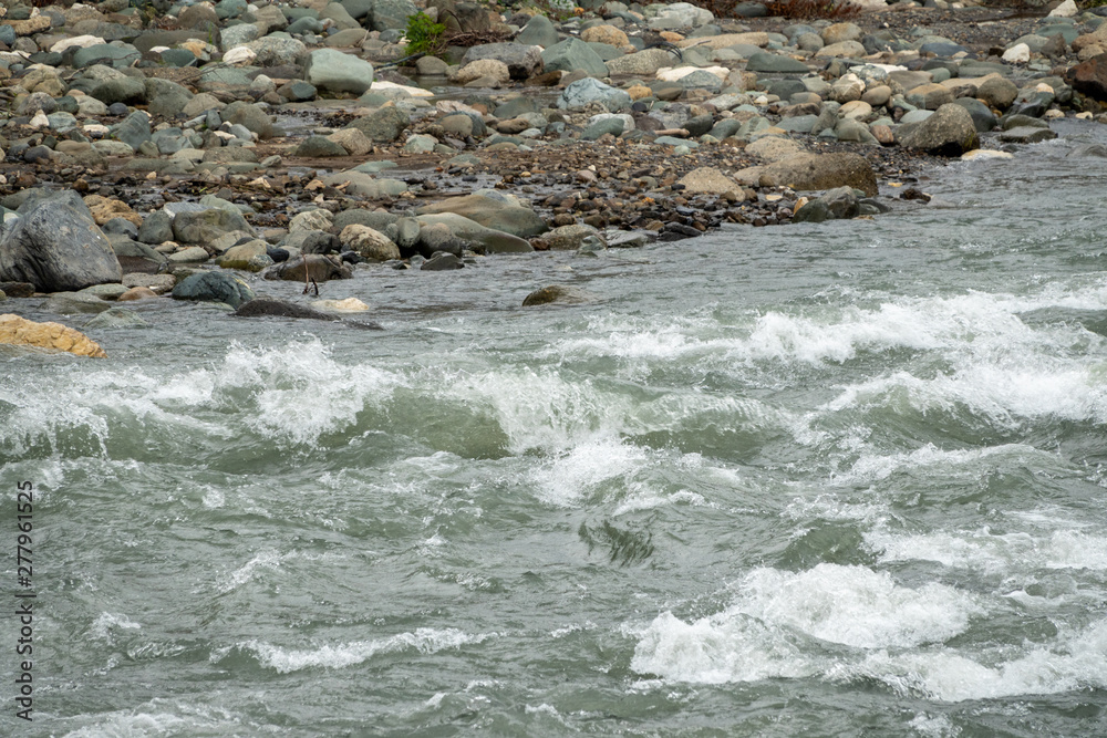 Fototapeta premium Fast mountain stream with rocky shores.
