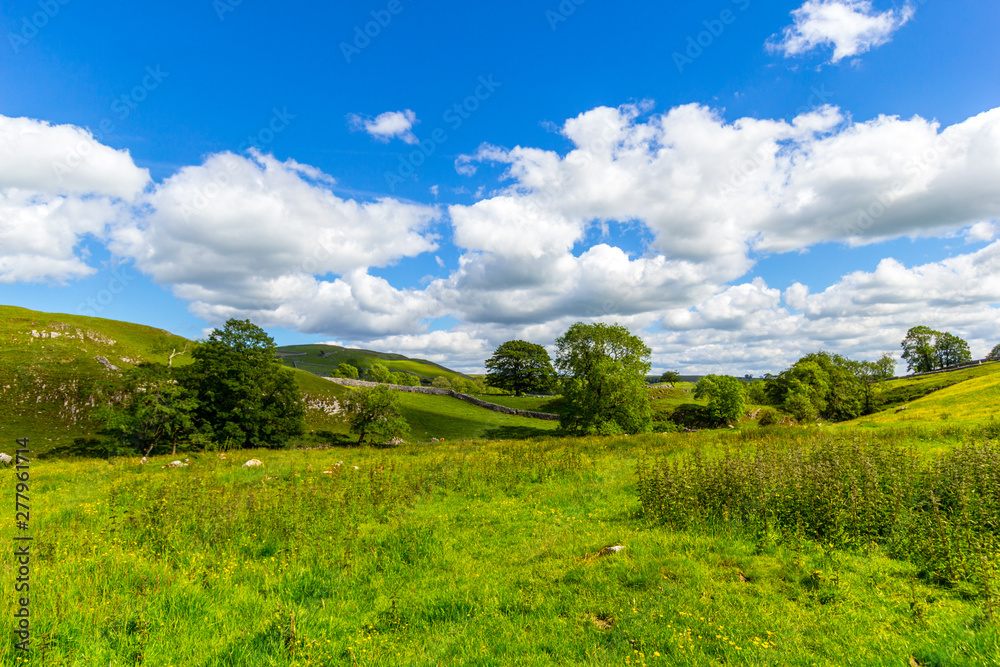 Summer landscape at Malham Cove Yorkshire Dales National Park Tourist Attraction, England, UK Summer landscape at Malham Cove Yorkshire Dales National Park Tourist Attraction, England, UK