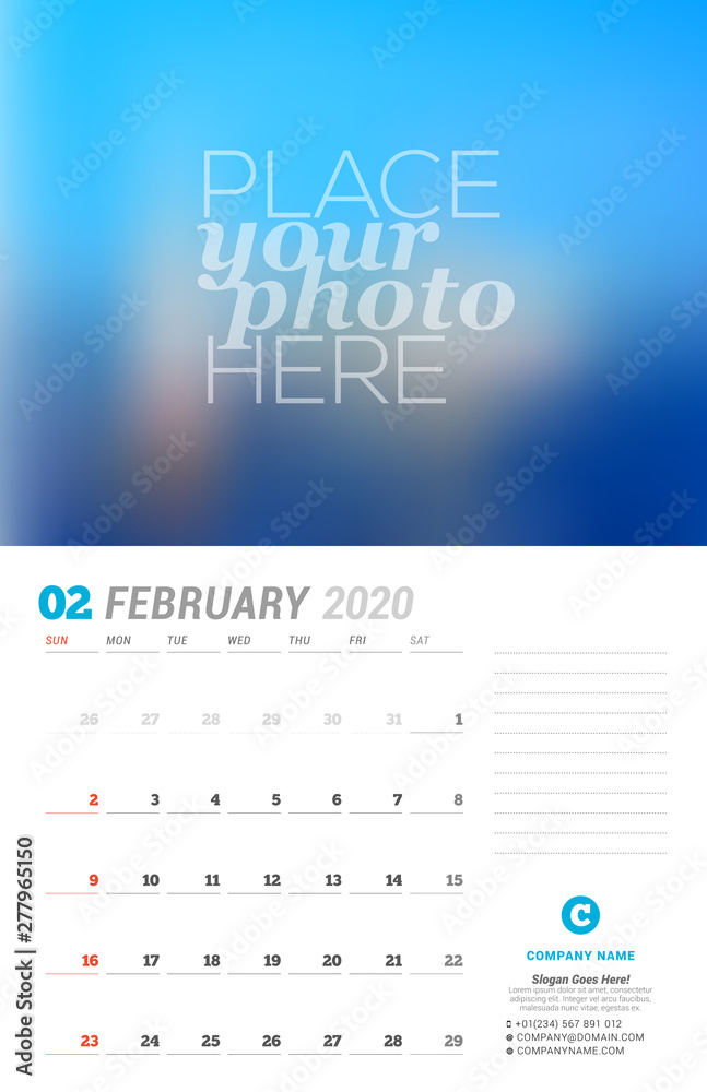 Naklejka premium Wall calendar planner template. Vector stationery design print template with place for photo