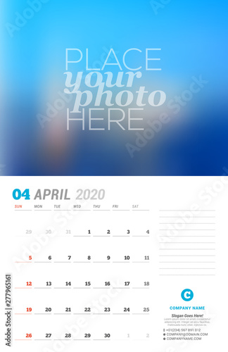 Wall calendar planner template. Vector stationery design print template with place for photo
