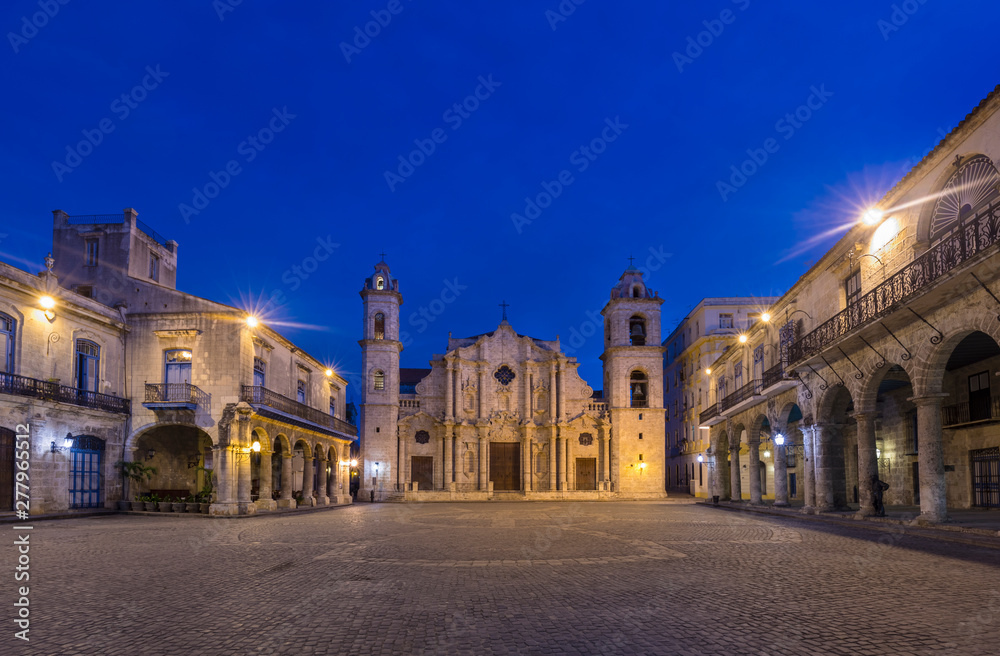 View to Havana Cathedral at night, Havana, Cuba View to Havana Cathedral at night, Havana, Cuba