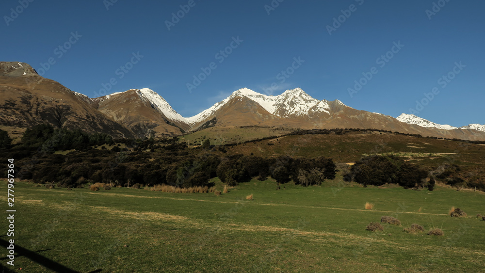 Beautiful empty rural  and agricultural land in the Mount Aspiring National Park in New Zealand