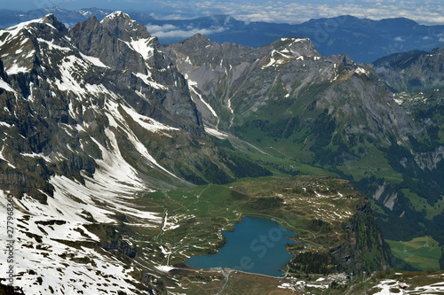 Trübsee seen from Mount Titlis in the Uri Alps in Switzerland