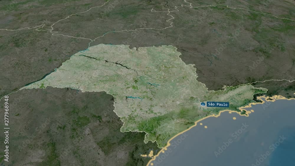 Sao Paulo - state of Brazil with its capital zoomed on the satellite map of the globe. Animation 3D Sao Paulo - state of Brazil with its capital zoomed on the satellite map of the globe. Animation 3D