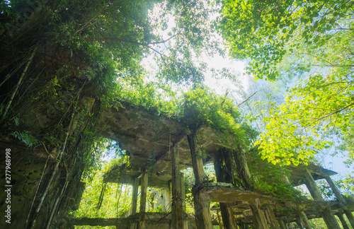 Japanese military headquarters, Peleliu Island in Palau. War ruins, the battle was fought between the U.S. and Japan during World War II. photo