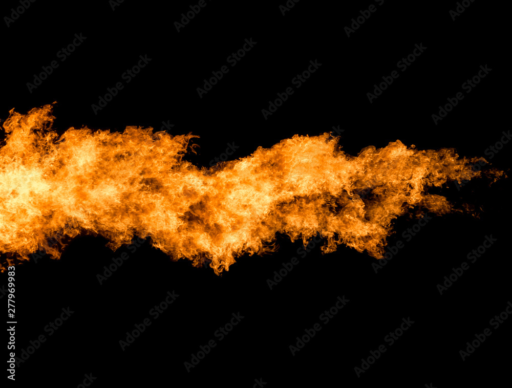 Fire element isolated on black, rocket engine flame jet Stock Photo