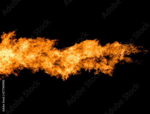 Fire element isolated on black, rocket engine flame jet © Yuriy