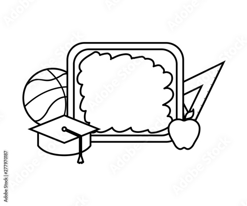 board school with hat graduation and set supplies