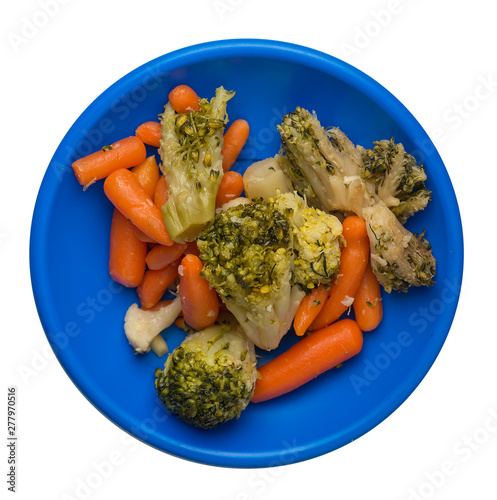 provencal vegetables on a plate.grilled vegetables on a plate isolated on white background.broccoli and carrots on a plate top view.healthy  food