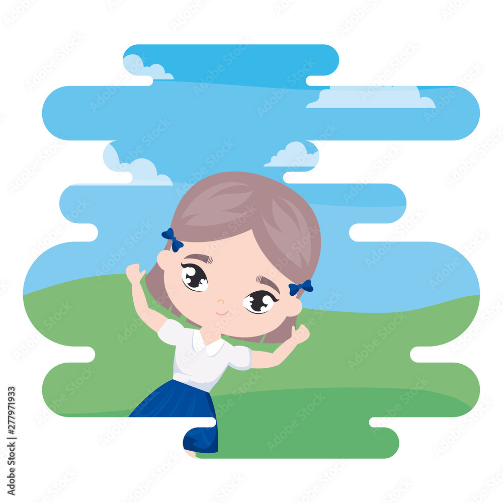 cute little student girl in landscape scene cute little student girl in landscape scene