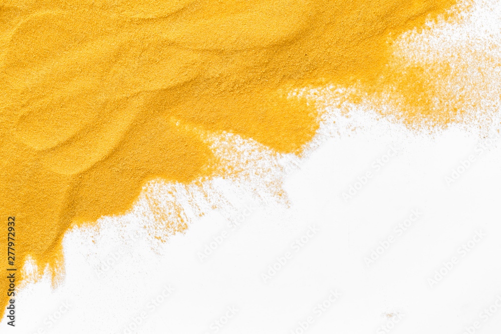 Abstract pattern with yellow sand texture on white background top view mock up