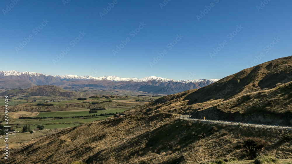 Panoramic scenery og Queenstown New Zealand on the way back from the ski fields